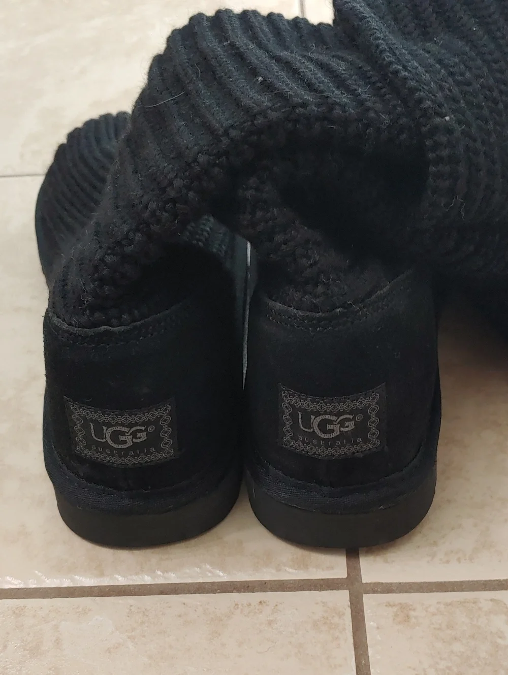 UGG Classic Cardy Knit Boots Black Tall Button Fold Women's Size 10